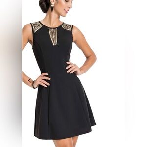 GUESS Black Mini Embellished Sleeveless Dress with Gold Details - XS